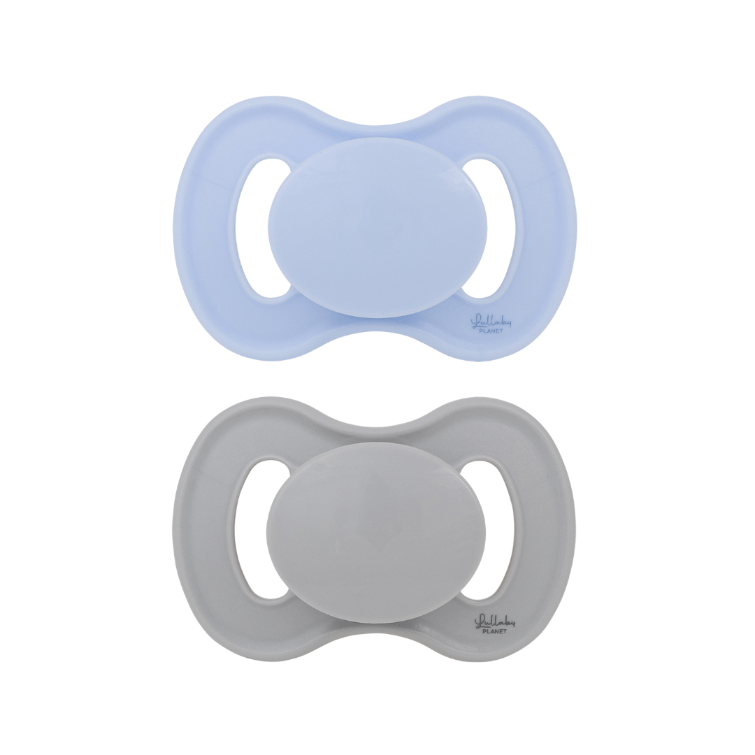 Set doua suzete symetrical 0-6 luni, ice blue& misty grey, Lullaby Planet