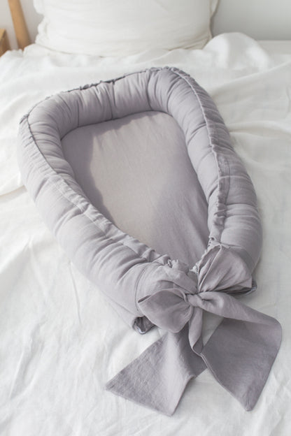 Babynest din in moale cu fundita Gray - Babyly