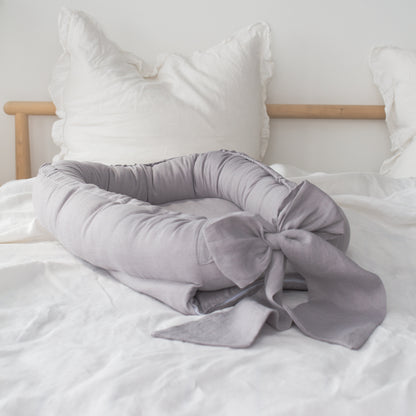 Babynest din in moale cu fundita Gray - Babyly