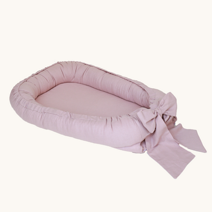 Babynest din in moale cu fundita Powder Pink - Babyly