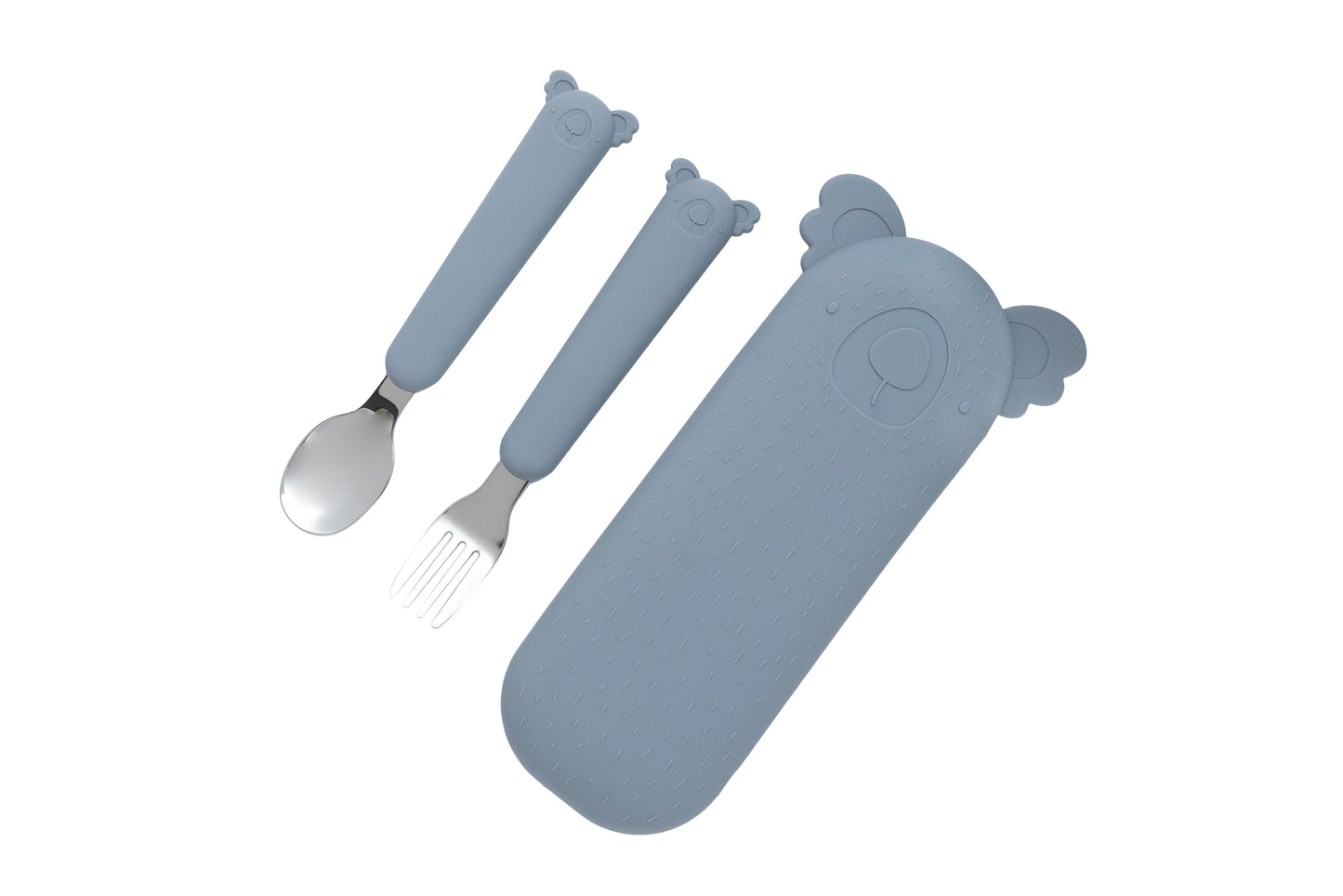 Set de tacâmuri cu husa din silicon Zoe Koala, Smokey Blue - The Cotton Cloud