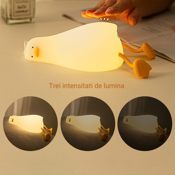 Lampa de veghe cu trei intensitati de lumina din silicon, Duck- Rammelaartje