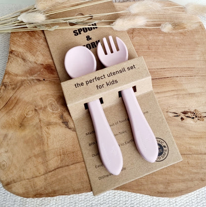 Set de lingura si furculita din silicon, Light pink- Rammelaartje