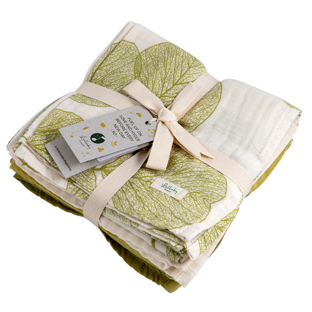 Set de 4 museline din bumbac organic 65X65cm, Lake Green- Lullaby Planet