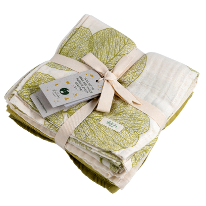 Set de 4 museline din bumbac organic 65X65cm, Lake Green- Lullaby Planet