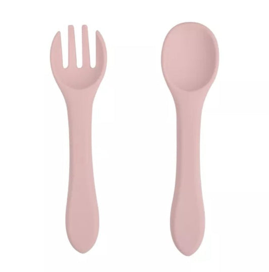 Set de lingura si furculita din silicon, Light pink- Rammelaartje