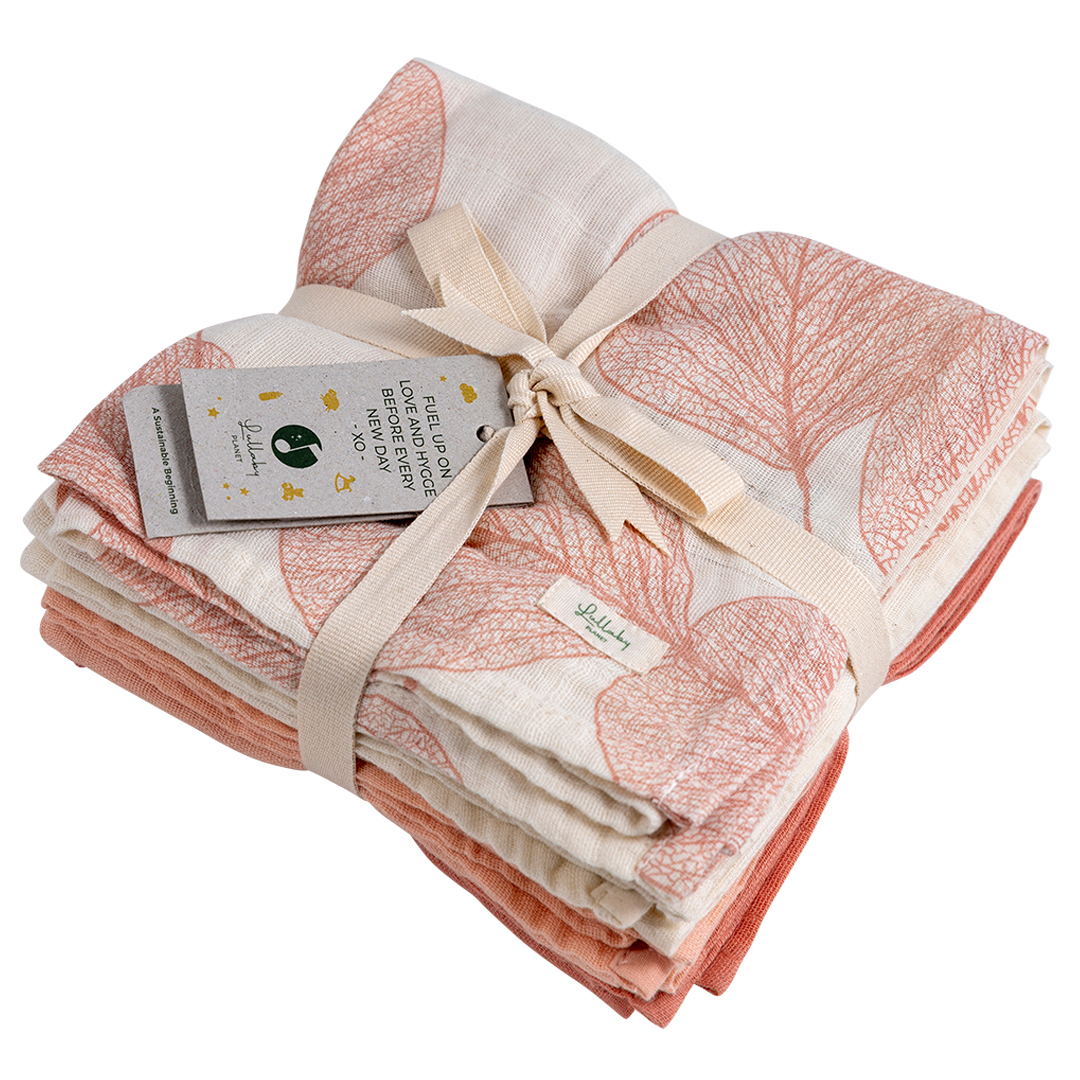 Set de 4 museline din bumbac organic 65X65cm, Rose Quartz- Lullaby Planet