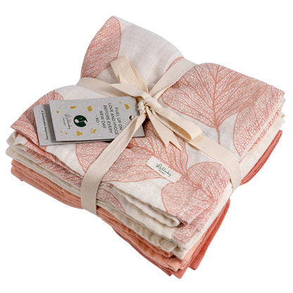 Set de 4 museline din bumbac organic 65X65cm, Rose Quartz- Lullaby Planet